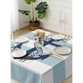 thumbnail image 3 of Aqua Stripe Nautical Suqare Tablecloth - 60 x 60 Inch, Navy Blue Anchor Summer Coastal Waterproof & StainResistant Tablecloth, Washable Oil-proof Table Cover for Dining/Party/Wedding/Camping/Buffet, 3 of 9