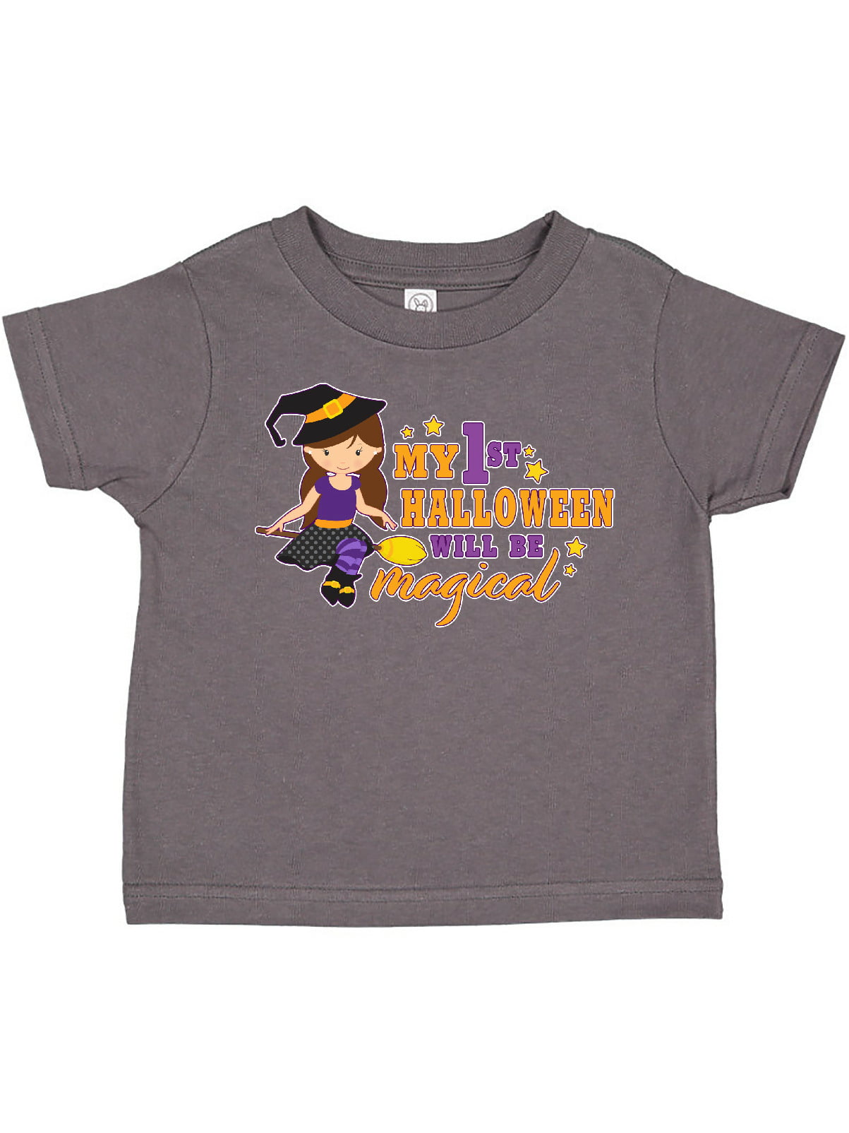 inktastic My 1st Halloween Will Be Magical with Brown Haired Witch Baby T-Shirt 