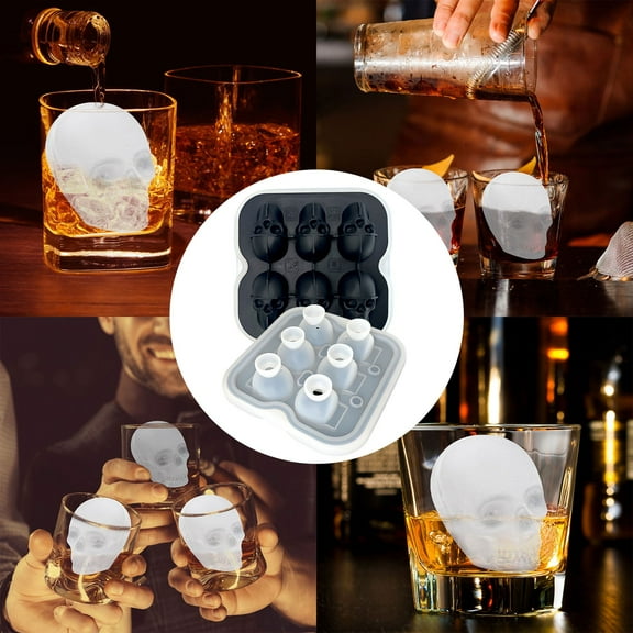6-Connected Skull Ice Molds - Food-Grade Silicone Whiskey & Cocktail Cube Trays, BPA-Free Halloween Party Essentials with Easy Release for Themed Drinks & Home Bartenders Black