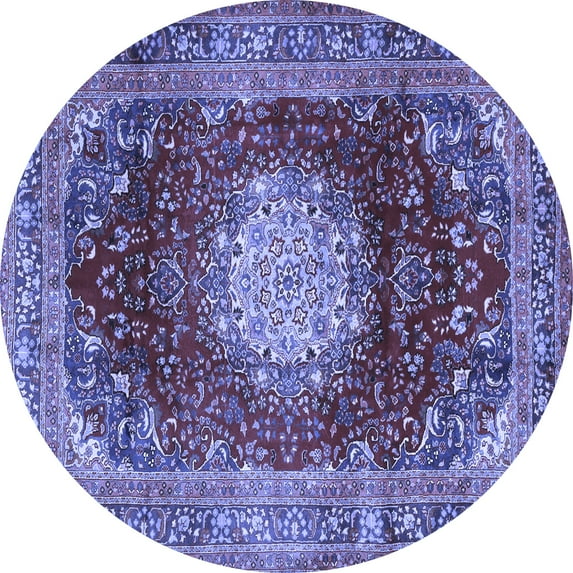 Ahgly Company Machine Washable Indoor Round Medallion Blue Traditional Area Rugs, 7' Round