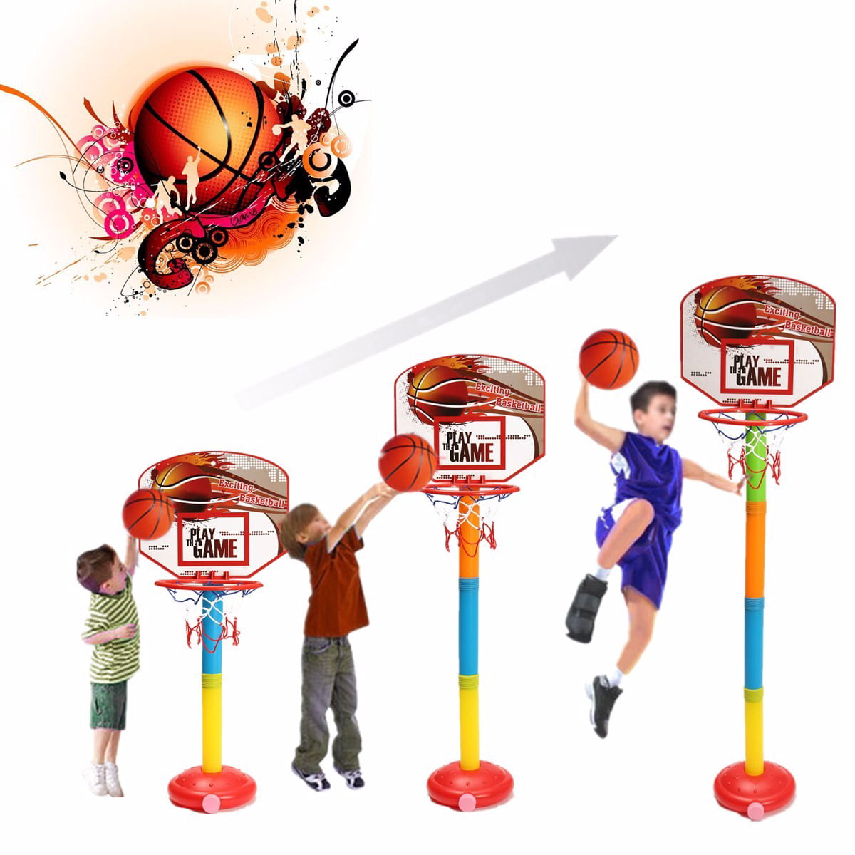 Max Height 1.2M Adjustable Kids Basketball Kit Backboard Stand Net
