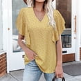 thumbnail image 3 of Women's Tops Short Ruffle Sleeve ShirtSummer Tops V Neck T-Shirts Casual Tee Blouse, 3 of 3