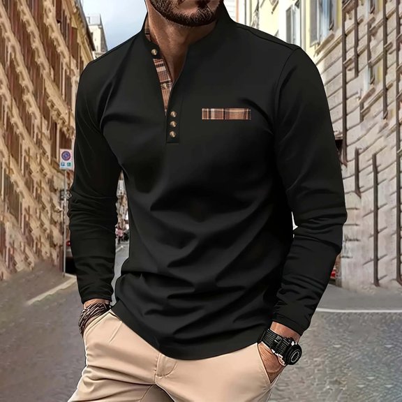 Blmnix Henley Shirts Mens T-Shirts Ringer Work Shirts T-Shirt Henley Long Sleeve Black Running Shirts for Men,XL