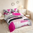 thumbnail image 2 of Manfei Abstract Ombre Rectangle Queen Bedding, Pink Black Gray Bedding Comforter Set Queen, Gray Reversible 7 Pieces, 2 of 6