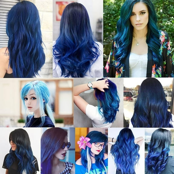 FGERFE-12PCS Colored Blue Hair Extensions Clip in Colorful Hair Extensions 22 Inch Rainbow Hair Extensions for Kids Women's Gifts Blue Hair Extensions (12pcs Blue)