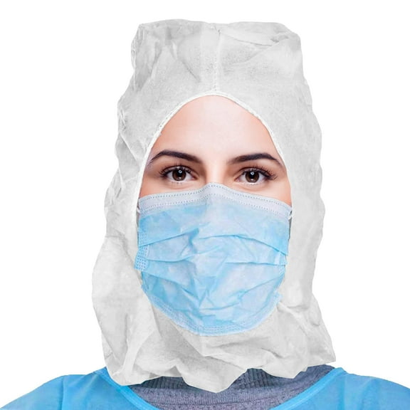 White Disposable Bouffant Hoods, 18 GSM Breathable PP with Elastic, 1000 Count, One Size