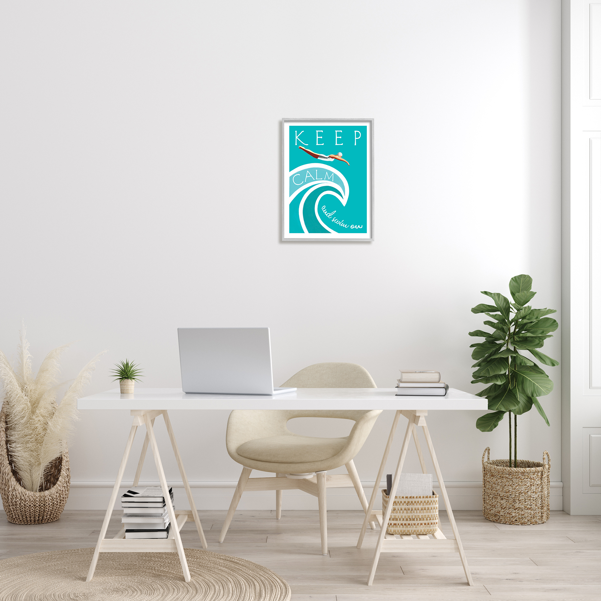 Stupell Industries Keep Calm Swim On Phrase Female Diver Blue Wave, 16 x 20, Designed by Elizabeth Tyndall