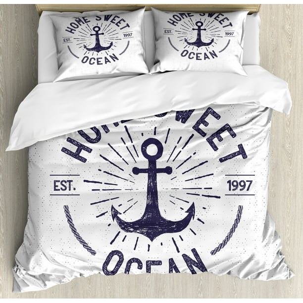 Anchor King Size Duvet Cover Set Home Sweet Ocean Lettering On A