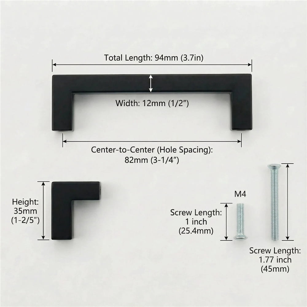 Fitviso 10 Pack 3.25 inch Center to Center Matte Black Square Cabinet Pulls