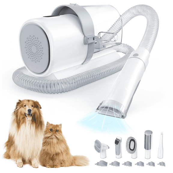 LIFERECORD Dog Grooming Kit with Vacuum, Cordless Pet Grooming Vacuum for Dogs and Cats, Low Noise Pet Hair Clipper & Shedding Brush, Dog Hair Trimmer, Pet Groomer Set with Cleaning Brushes, White