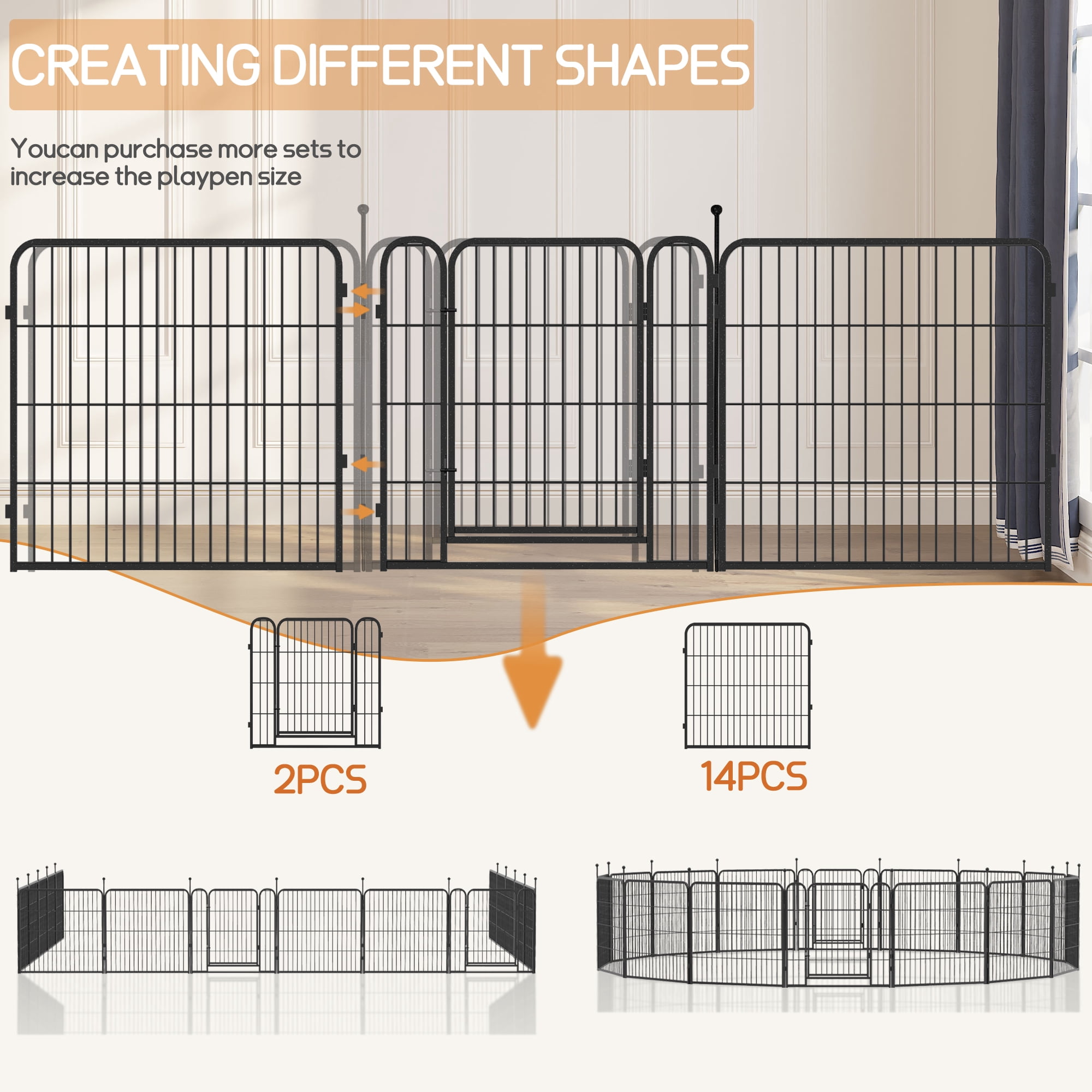 Dog Playpen Outdoor/Indoor,24" Height 16 Panels Dog Fence,Dog Pen with Anti-Rust Coating for Medium/Small Dogs, Puppy, Portable Pet Playpen for Yard, RV, Camping.32*32*16