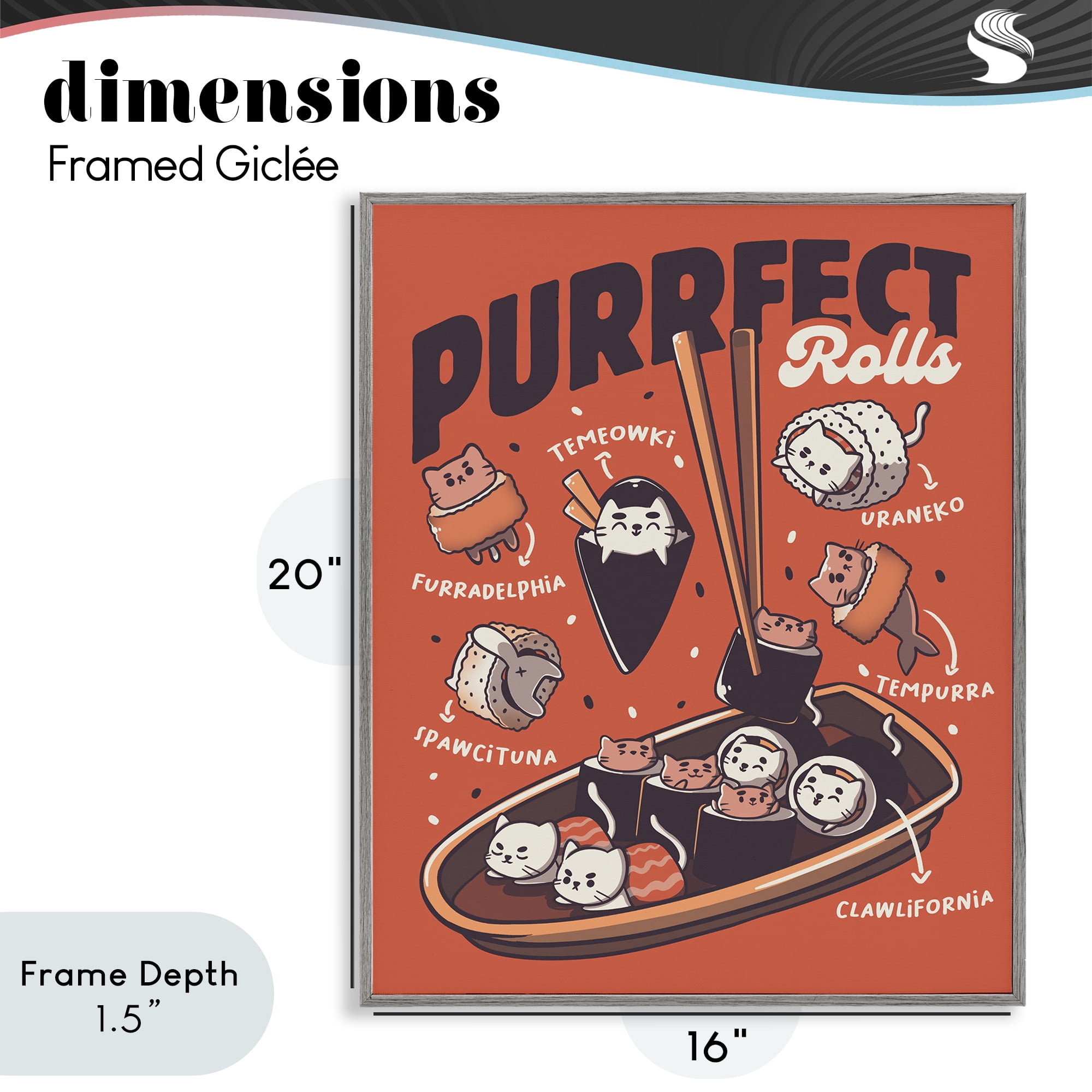 Stupell Industries Purrfect Rolls Sushi Cats Gray Framed Giclee Art, design by Tobe Fonseca
