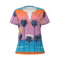 thumbnail image 2 of Uemuo Beach with Palm Trees Drawing Women's Deep V-Neck Low Cut Tops - Casual Loose Fit with Stainless Steel Loop, Soft, Breathable, Perfect for Office, Travel, and Daily Wear-Small, 2 of 5