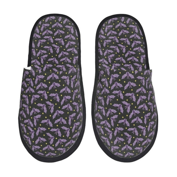 Balery Bat Purple Pantuflas de Casa de Felpa Silenciosas con Diseño Estampado, Zapatillas Cómodas Antideslizantes de Algodón para Interior-Large