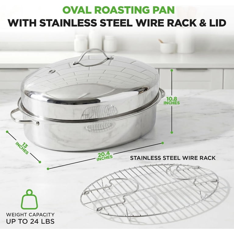 NutriChef Oval Stainless Steel Roasting Pan With Lid & Rack photo 2