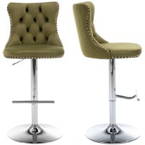 Swivel Bar Stools of 2, LegaHome Velvet Counter Height Barstools, 25-33 In Adjustable Height Bar Stools with Back Sets of 2, Modern Upholstered Dining Chairs for Islands, 300lb Capacity, Olive-Green