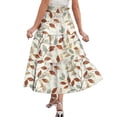 thumbnail image 5 of Women's Floral Print Maxi Skirt, High Waist Drawstring Tiered Flowy Skirt, Lightweight Boho Skirt for Beach, Music Festival and Summer,Beige,L, 5 of 7
