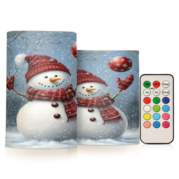 ALAZA Snowman Play Ball Christmas Winter 2 PCs LED Flickering Flameless Candles with Remote Timer Battery Operated Candle