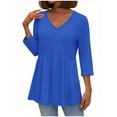 thumbnail image 2 of Lenpel Peplum Tops for Women 3/4 Length Sleeve V Neck Babydoll T Shirts Dressy Casual Tees Tunic Tee Blouses(Blue,X-Large), 2 of 5