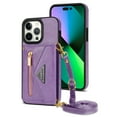 thumbnail image 3 of Nalacover for iPhone 14 Pro Max Zipper Wallet Case,Luxury Premium PU Leather Back Soft TPU Magnetic Buckle Flip Card Pocket Shockproof Slim Cover with Adjustable Crossbody Shoulder Strap,Purple, 3 of 15