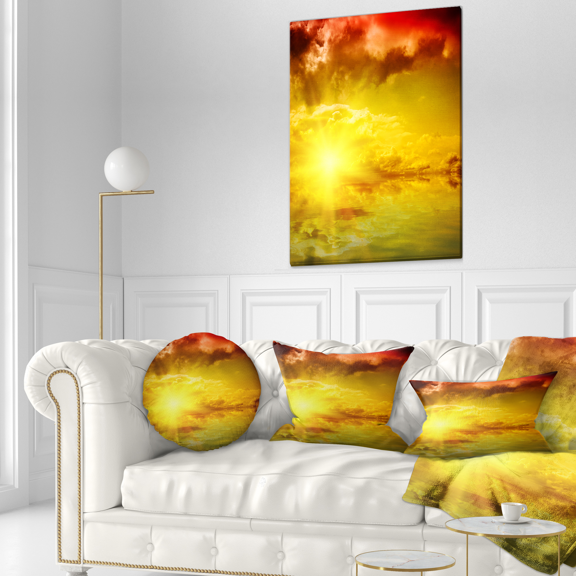 Designart Red Dramatic Sky with Yellow Sun - Landscape Printed Throw Pillow - 12x20