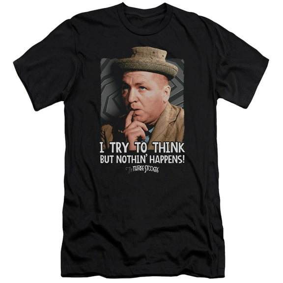 Three Stooges Try To Think Premium Canvas Adult Slim Fit 30/1 T-Shirt Black
