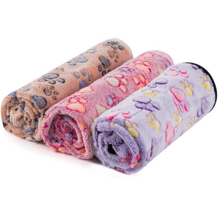 3 Pack Super Soft Premium Fluffy Pet Dog Blanket, miadore Cute Fleece Paw Print Throw Blanket for Kitties Puppies