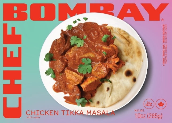 Chicken Tikka Masala with Naan. 10 oz Frozen Packaged Meal. Ready to Eat.