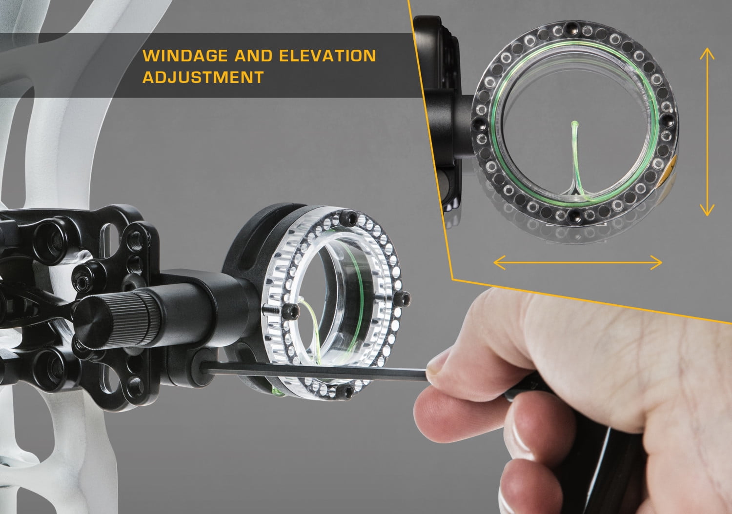 Trophy Ridge Drive™ Slider Sight with Adjustable Indicator Pin, Nylon Bushings for Smooth, Quiet Movement, Precision Installed Bubble Level and Ultra-bright Vertical Fiber Optic Pin