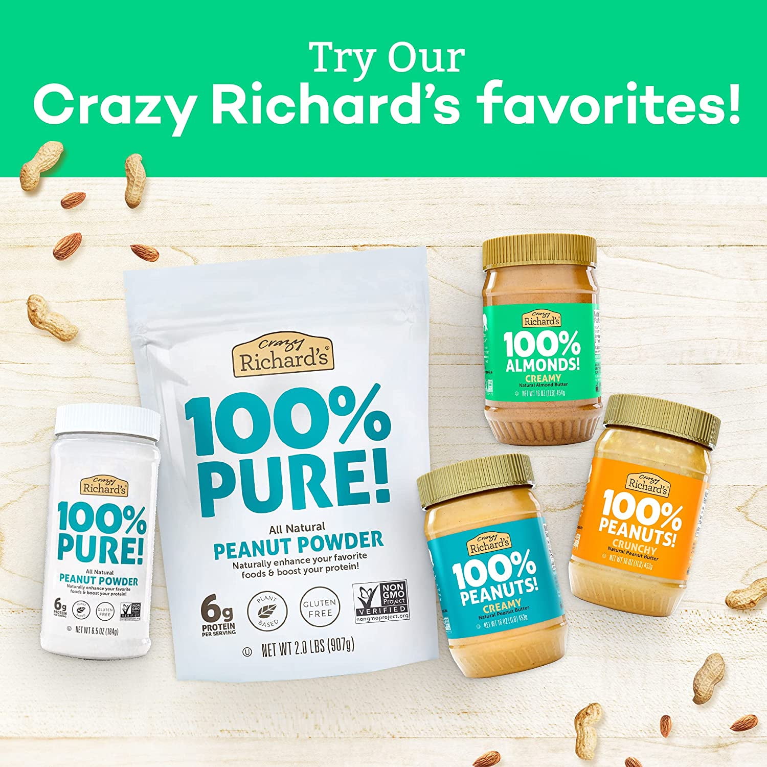 (Pack of 6) Crazy Richards 100% Peanuts Creamy Natural Peanut Butter, 16 oz