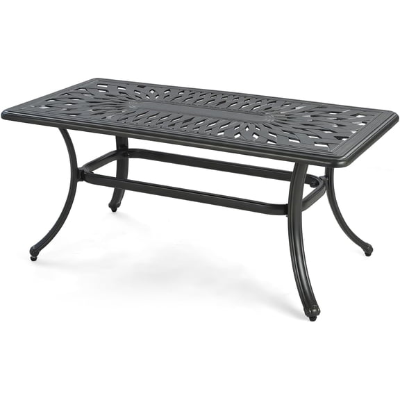 VIVIJASON Cast Aluminum Outdoor Coffee Table, 42 x 21 Inch Rectangular Patio Conversation Table with Lattice Top, Rust-Resistant All-Weather Center Table for Deck, Backyard, Porch, Antique Bronze