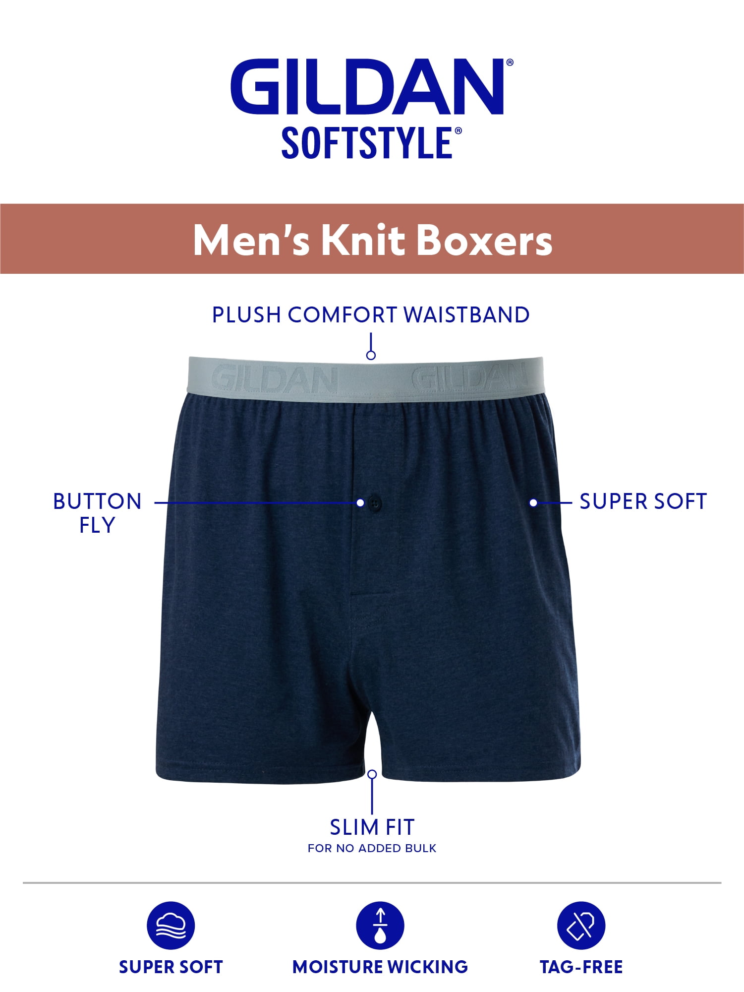 SoftStyle Men's Knit Boxer Underpants, 6-Pack, Sizes S-2XL