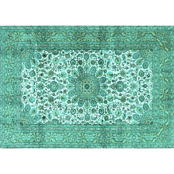 Ahgly Company Machine Washable Indoor Rectangle Persian Turquoise Blue Traditional Area Rugs, 5' x 7'
