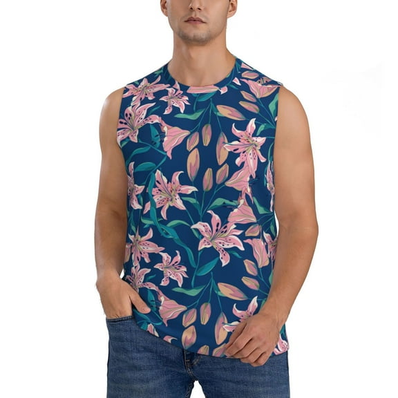 Disketp Lilies Flowers Sleeveless Tshirts for Men, Muscle Shirts for Men Dry Fit Tank Top-Large