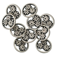 Mibo 10pcs Zinc Die Cast Shank Button - Perforated Daisy Floral Pattern - 24L(15mm) - Antique Silver