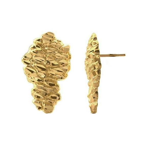 Hip Hop Golden Nugget Jewelry 14K Gold Plated 15mm X 22mm Surgical Steel Post Pierced Fashion Stud Earring
