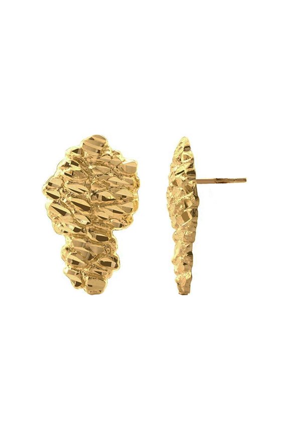 Hip Hop Golden Nugget Jewelry 14K Gold Plated 12mm X 20mm Surgical Steel Post Pierced Fashion Stud Earring