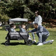 Jeep Wrangler Deluxe 4 Seater Stroller Wagon by Delta Children - Premium Quad Stroller Wagon for 4 Kids with Convertible Seats, Adjustable Push/Pull Handles, Removable Canopy & Flat Fold, Grey