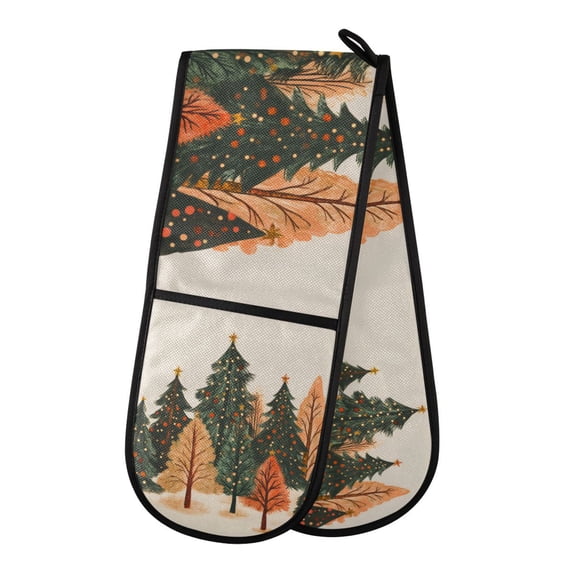Yayeee Double Oven Mitt Kitchen Heat Resistant Baking 35" x7" Quilted Glove, Brown Christmas Trees