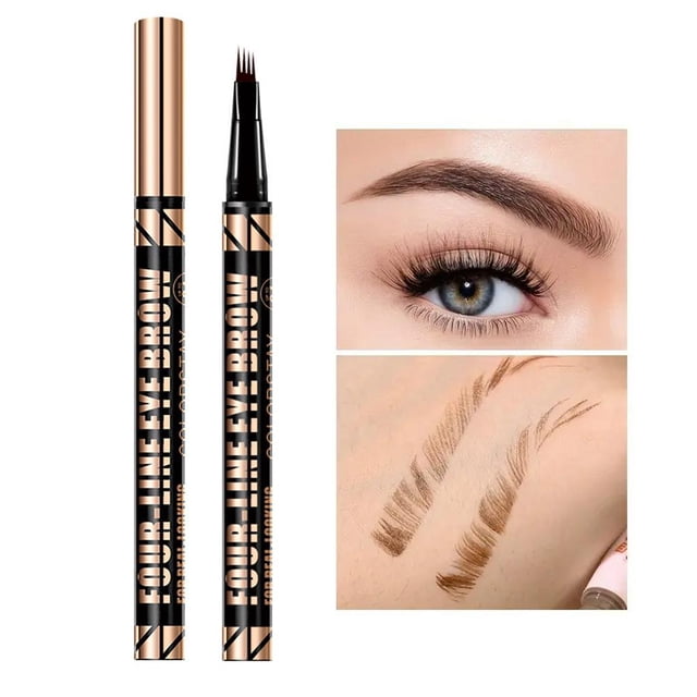 Waterproof 4-Point Liquid Eyebrow Pencil, Precision Eyebrow Makeup Pen for Natural Microblading Look, Long-Lasting Cosmetic Brow Liner, Dark Brown (Model 3)