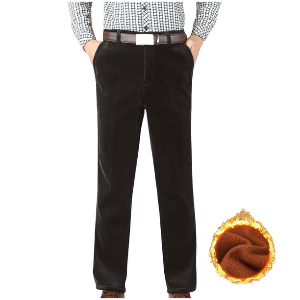 Pantalones largos para hombre, color liso, rectos, de tubo, con terciopelo, cintura alta, con cremallera y bolsillo, de pana, de poliéster.