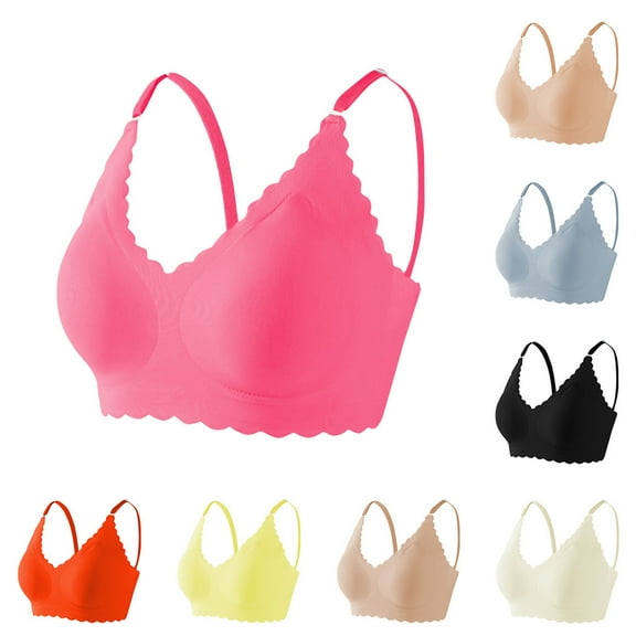 Bras for Women Plus Size Front Closure Full Coverage No Underwire Bras for Seniors Comfort Wireless Front Close Push up Bras with Back Support Lace Sleeping Everyday Bras