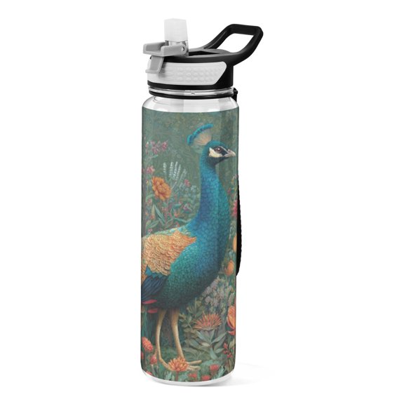 Qxltty Peacock Water Bottle 32 oz with Straw BPA Free Reusable Fitness Sport Bottle Perfect for Travel School Outdoors and Gym