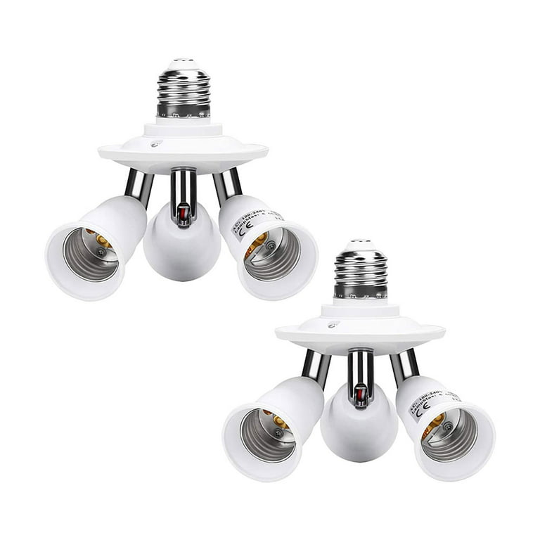 LNGOOR 2Pcs E27 Light Bulb Socket Adapter Splitter to 3 Heads White Finish  with Fully Adjustable Angles for Wide Coverage, Indoor and Outdoor Use for