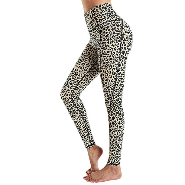 Womens Yoga Pants With Pockets High Waist Workout Leggings Running Pants  Leopard Pure Color Print Yoga Pants 