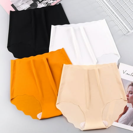 rygai Women Panties Seamless Breathable Ice Silk Briefs Lady Underpants for Daily Wear Orange 2XL