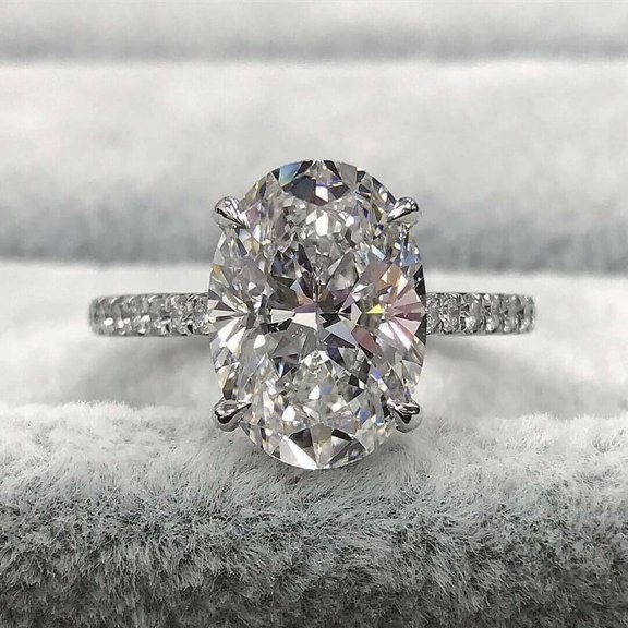 4Ct Oval Cut Lab Created Diamond Solitaire With Accents Engagement Ring 14K White Gold Plated 925 Silver