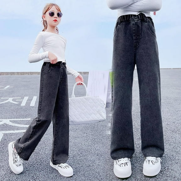 Girl's High Waisted Straight Leg Jeans Vintage Straight Leg Vintage Dance Skateboard Pants for Girls