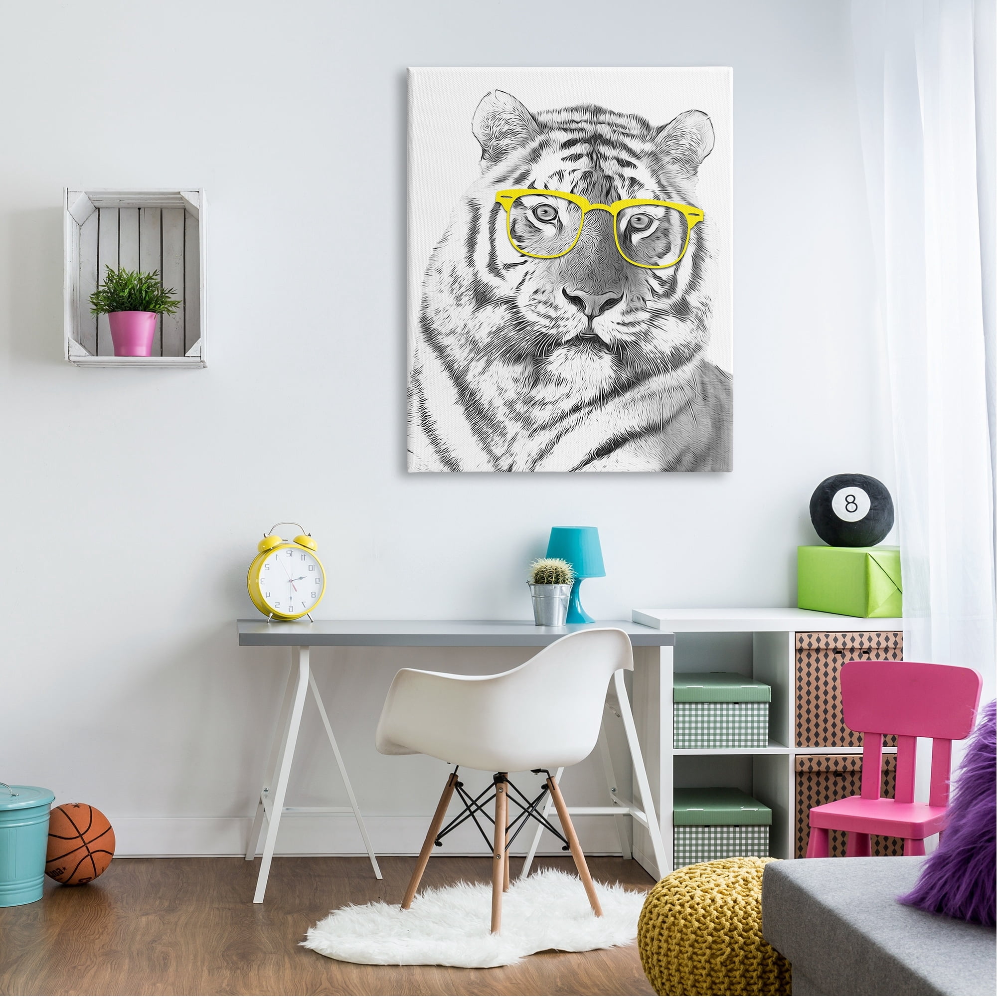 Stupell Industries Monochrome Tiger Portrait Wearing Yellow Glasses Design, 36 x 48, Design by Annalisa Latella
