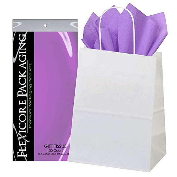 50ct White Paper Gift Bags + 100ct Lavender Gift Tissue (Flexicore